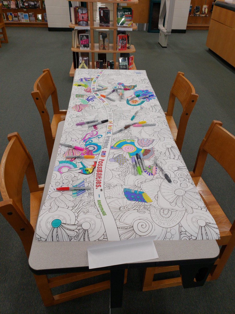 LibraryGreerHS's tweet image. Collaborative coloring in the library! Come join us!