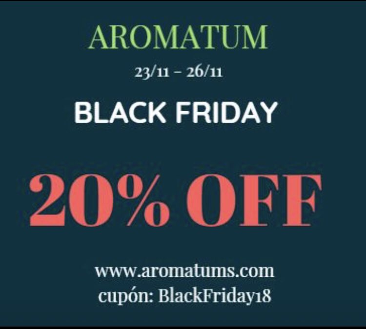 aromatum's tweet photo. Llega el Black Friday 2018, y en Aromatum te ofrecemos el 20% de descuento en todos nuestros artículos, introduciendo el código de descuento: BlackFriday18

ya disponible en: https://t.co/EKh5KYo03U

#BolesdeOlor #LampeBerger #Aromatum https://t.co/iGT1H3m1OD