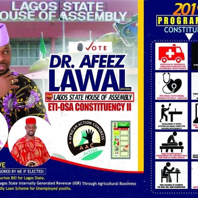 aacparty's tweet photo. The unstoppable AAC train steams ahead. Dr Afeez Lawal, AAC Lagos State House of Assembly candidate held a free health check in his impending constituency and brought progress to his constituents. Healthcare for our people is a great place to start; let's get #ThisLevel right. https://t.co/RBoffNSR5K