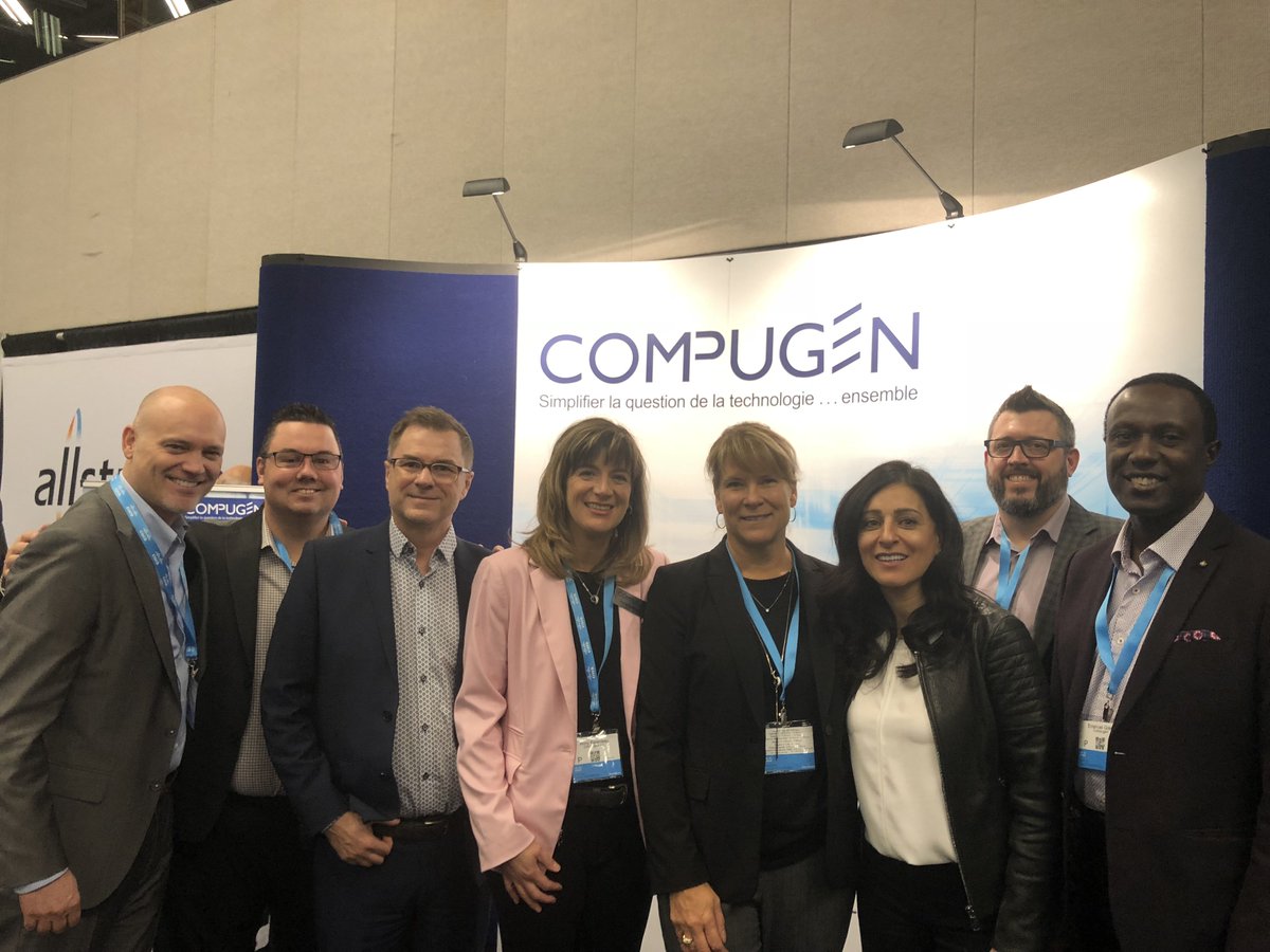 CompugenInc's tweet photo. The team is having a fantastic time at @cisco Connect in #Montreal. Happy to have @RolaDagher and Mark Collins drop by this morning to chat with the team. #modernworkspace #security #ConnectCA #thisiscompugen @HeyCisco @pconwayMONTREAL @scott_sgauthier @mjhoudeWAVE https://t.co/jmlEEMJFvI