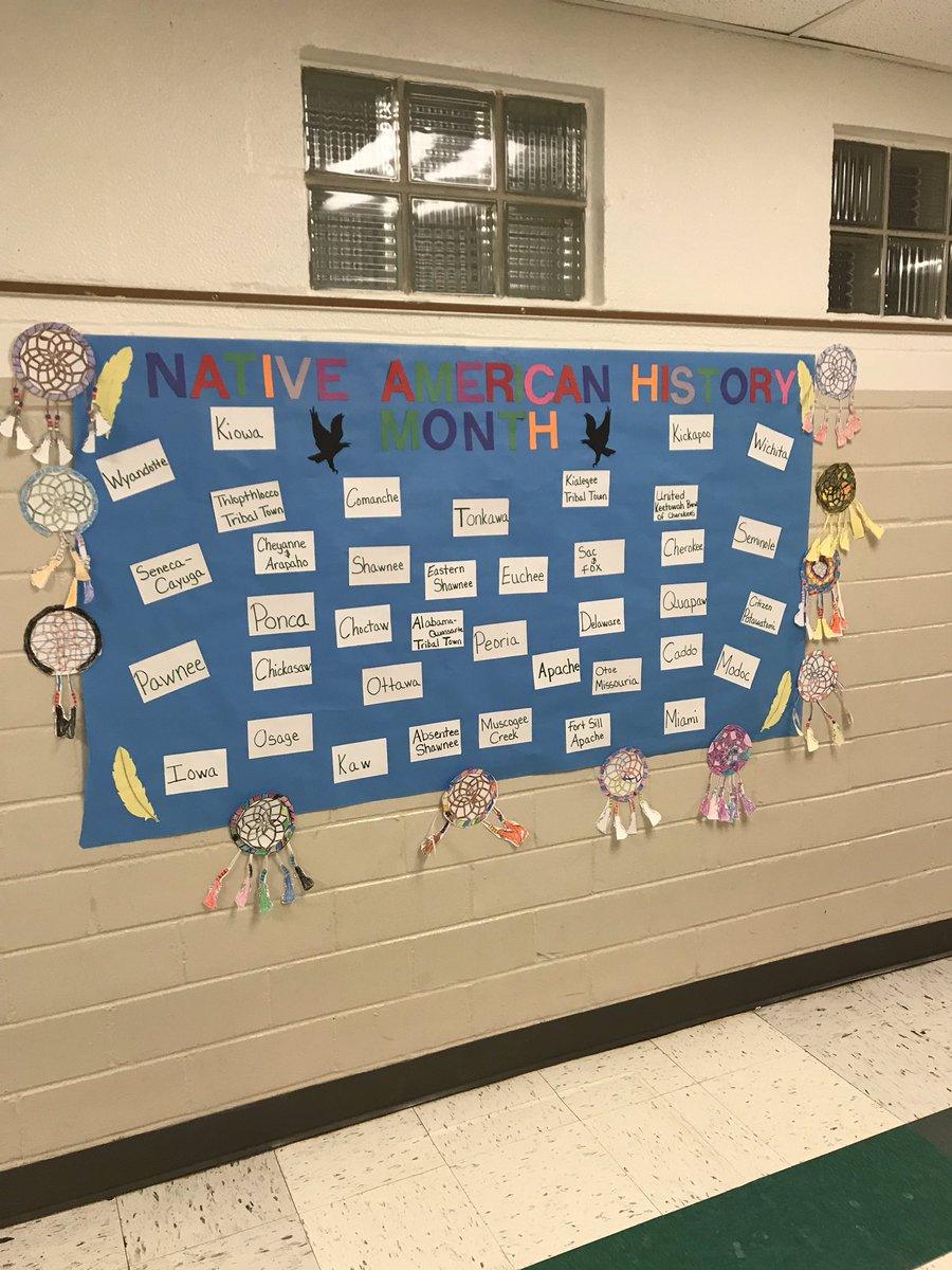 Staryellowfish's tweet photo. It feels so good walking into schools and seeing reflections of your culture! Props to our NASS staff for their NAHM displays! #NAHM #NAHeritage #NASSOkcps #studentsupportOKCPS @OKCPS https://t.co/837QFmkTJS
