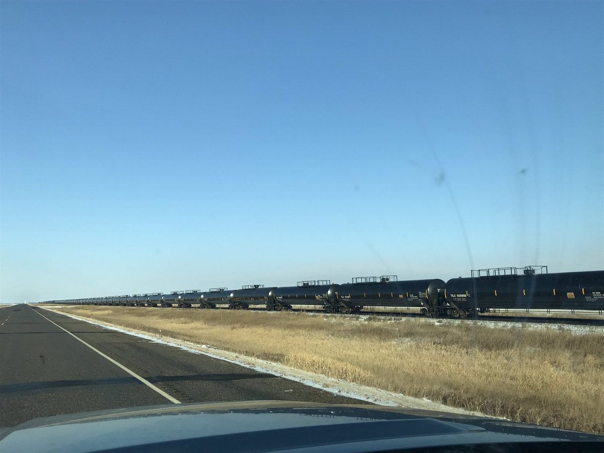 #Saskatchewan #Pipeline

Another 60,000 barrels above ground heading to the coast to get loaded on a boat.
What makes this safer &amp; more environmentally friendly than a pipeline? Enlighten me please.

Good for the railroads, bad for the country.
Lost revenue to Fed is $50+mil/day.