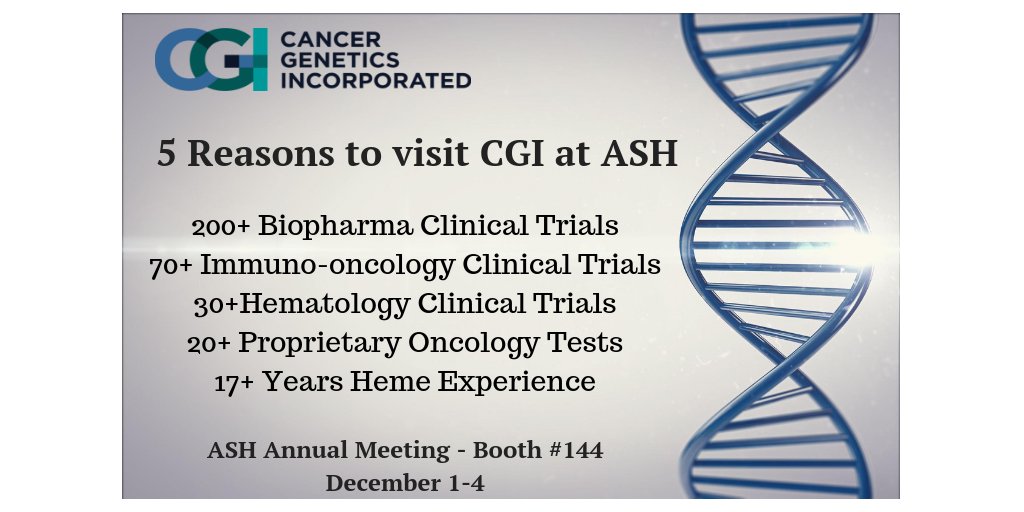 Cancer_Genetics's tweet image. Visit CGI at ASH. Stop by booth #144 and learn how our services can leverage your programs from bench to bedside.  Also, register for a chance to win the groundbreaking book by geneticist David Reich, “Who We Are and How We Got Here”.
#ASH18 #NGS #MultipleMyeloma #Hematology