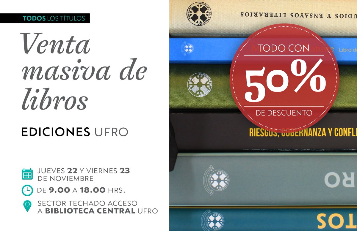 UFrontera's tweet photo. 📖📚📙 ¡Atención a los amantes de la lectura! No dejes pasar esta oportunidad. Te esperamos en el Campus Andrés Bello, acceso por Calle Uruguay. #Ufro #BibliotecaUFRO #EdicionesUFRO https://t.co/3m8IEPPgcJ
