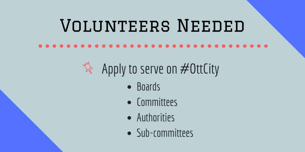 Why not add your voice to #OttCity discussions? We are looking for volunteers to serve on many City boards and committees. Interested? Apply now, or if you want to learn more visit ow.ly/lSUN30mGGCm or attend info session on Nov. 29, 6-8 pm.
