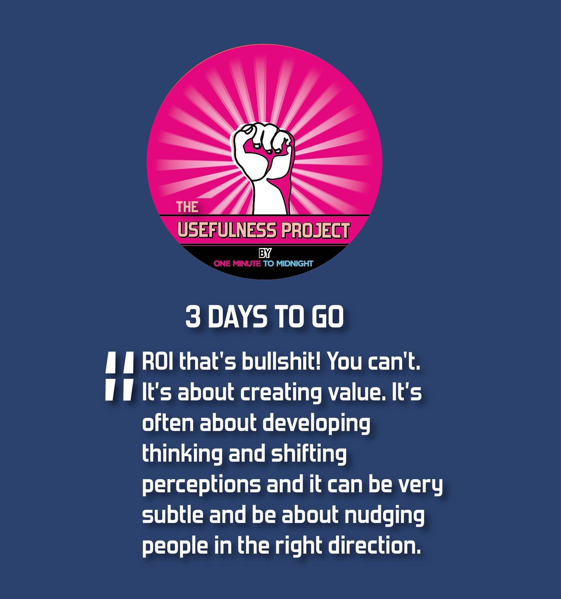 HumantruthsOMTM's tweet photo. 3 days to go until The Usefulness Project... 

#theusefulnessproject #oneminutetomidnight #OMTM #useful #research #insight #business #countdown #human #humanwins #marketresearch #strategy https://t.co/xaYD0aRl6M