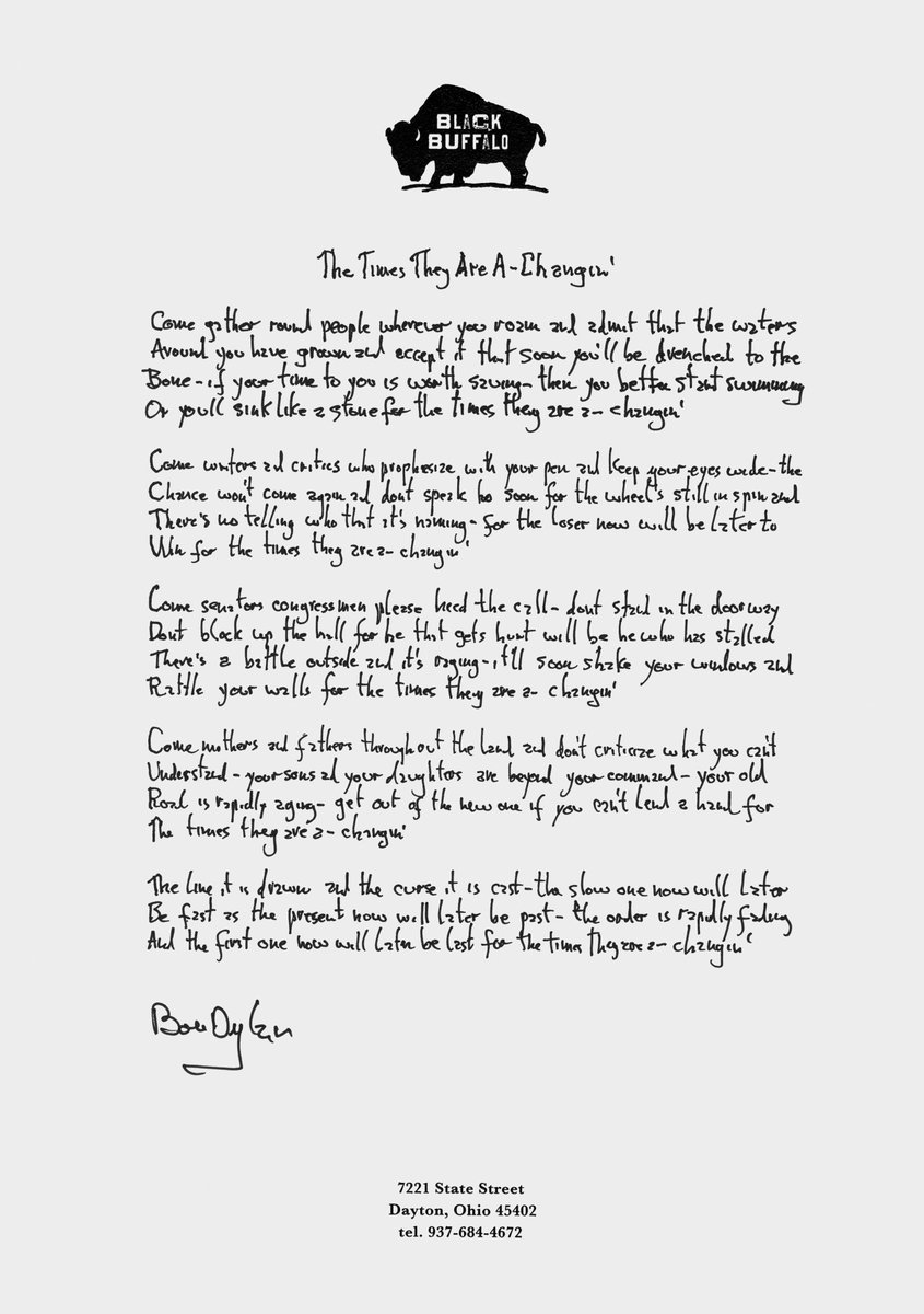 HalcyonGallery's tweet photo. "There’s a battle outside and it’s ragin’/ It’ll soon shake your windows and rattle your walls/ For the times they are a-changin“ @bobdylan (1964). Last few weeks of Mondo Scripto @halcyongallery til 30 Nov #bobdylan #halcyongallery #mondoscripto #exhibition #london https://t.co/dLrcRGUEPZ