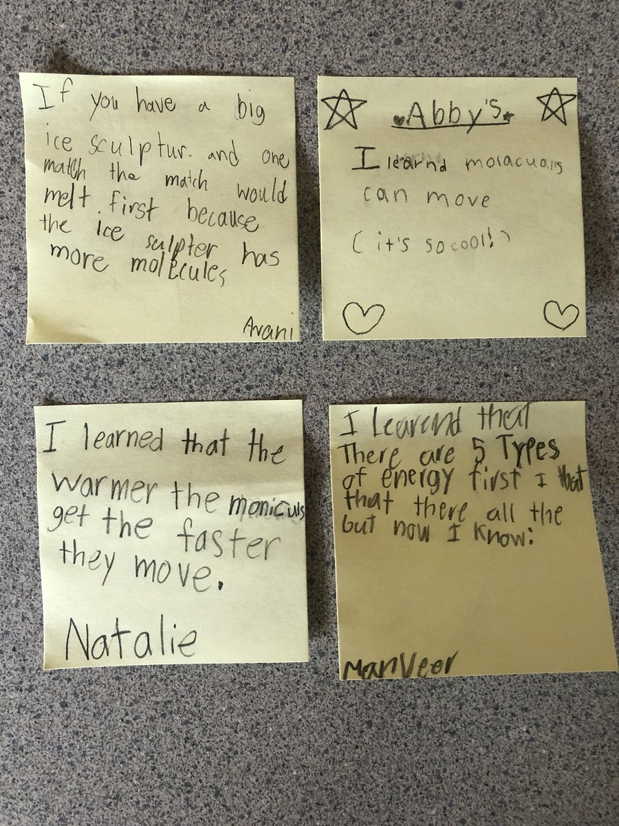 Division 5 is learning about thermal energy this week! Today, we discussed the speed of molecules as they heat up and cool down. Here are some of their fun facts about molecules @RoyalHeightsBC @ms_cho11 #sciencerocks #thermalenergy 🤩⚡️