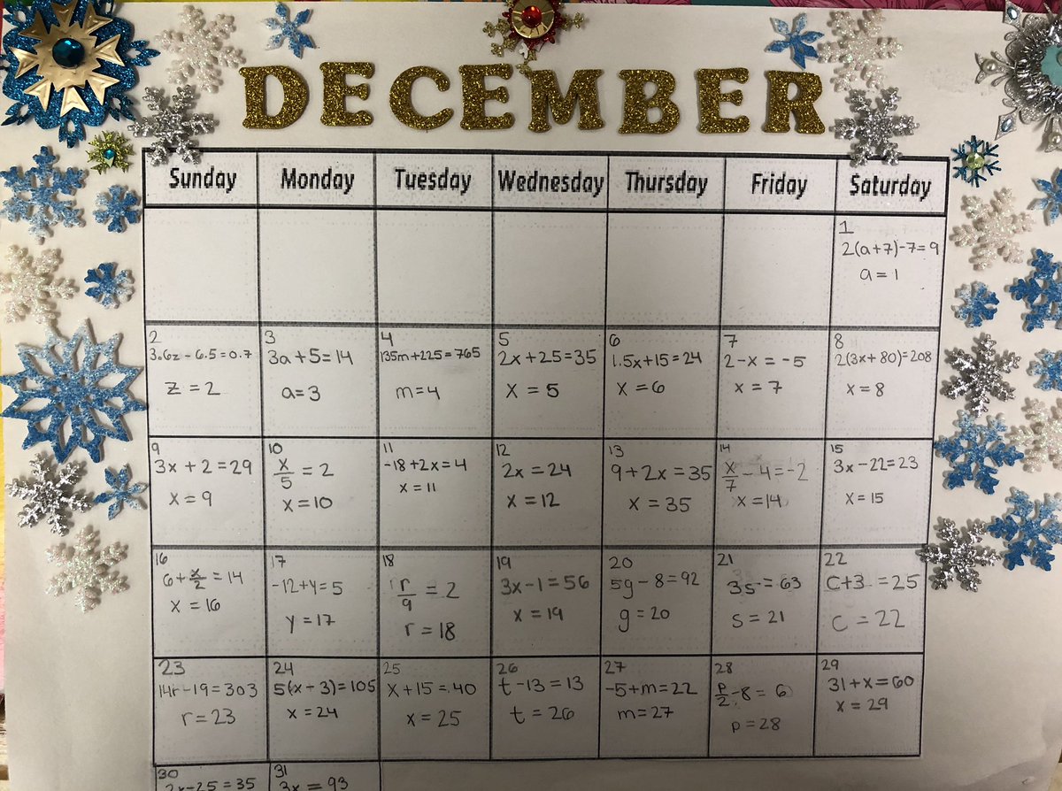AshleyCastanio's tweet photo. Equation calendars came out awesome! Can’t wait to display them each month for the rest of the year! #ProudToBeLB #mathrules @LBEACHMS https://t.co/rtEzHZ6orr