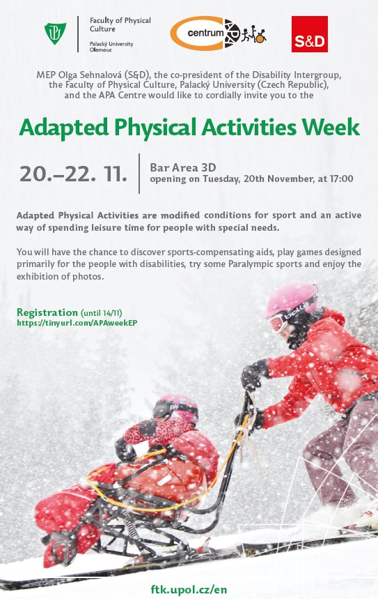OlgaSehnalova's tweet photo. We have just opened the Adapted Physical Activities Week in the @Europarl_CS. Come and try some of the sports compensating aids - are you able to break the record in 600m on a handbike? We are there till Friday #CentrumAPA @adamkosamep @UPOlomouc https://t.co/v7t0AELTqX
