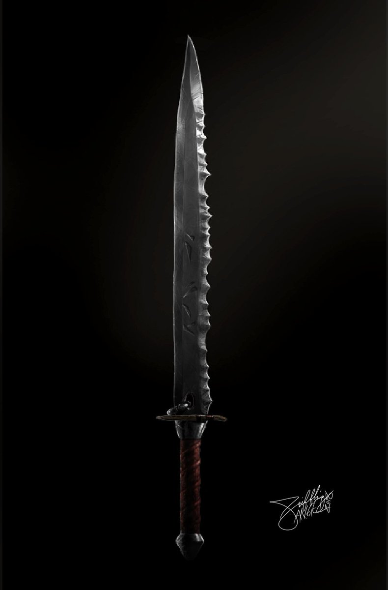 Scribblingangel's tweet photo. #Sketch of a shortsword from my #DnD campaign.

The party is currently dealing with the "Doghouse Den" and it's owner, the notorious Coshiaun Demuar.  They are a little out of their league, and are simply doing his bidding out of fear of him.  These blades are his calling card. https://t.co/bkiCFAyuFV