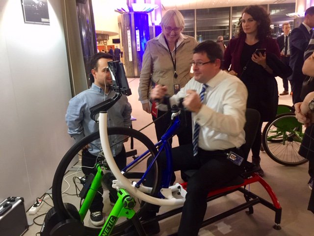 OlgaSehnalova's tweet photo. We have just opened the Adapted Physical Activities Week in the @Europarl_CS. Come and try some of the sports compensating aids - are you able to break the record in 600m on a handbike? We are there till Friday #CentrumAPA @adamkosamep @UPOlomouc https://t.co/v7t0AELTqX