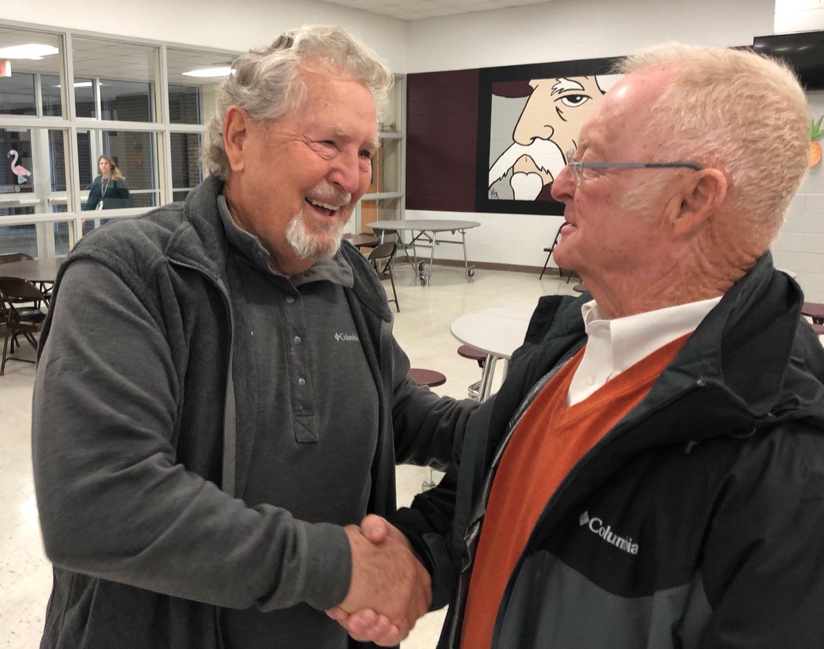 kjpatton67's tweet photo. Proud grandfathers John Gabe, left, and Bud Crafton, right, visit before their granddaughter Carlee Crafton’s signing ceremony with Murray State. https://t.co/lkAZ5Cwy88