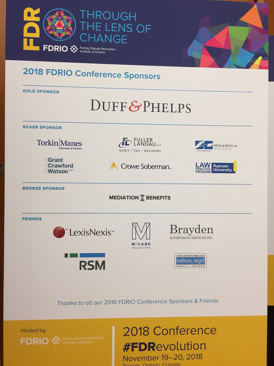 FDRIOntario's tweet photo. We could not have a successful conference without our sponsors and exhibitors. WE THANK ALL OF YOU. #FDRweek #FDRevolution #familylaw #familymediation https://t.co/qFh0Xcsf6s