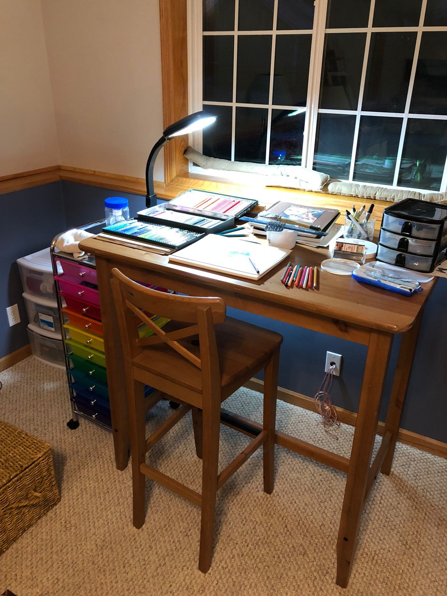 Here's a look at my drawing table with work in progress in colored pencil! #JoannieKayaks #Redbubble #abstract #coloredpencil #apparel