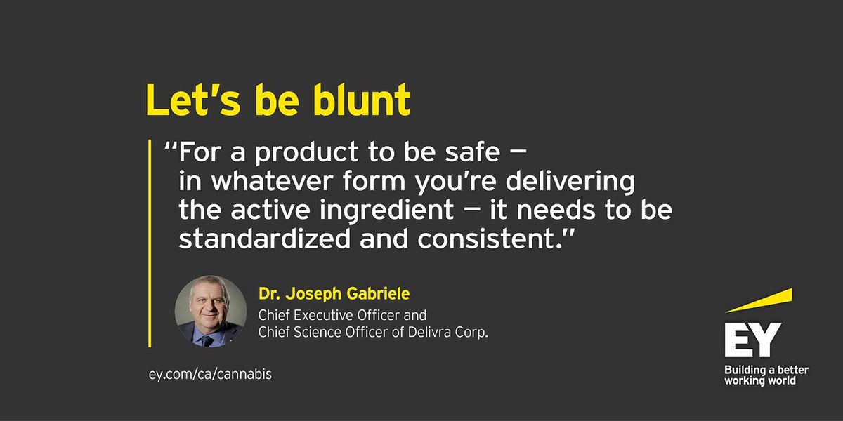 Dr. Joseph Gabriele of Delivra (EOY 2018 winner) says their medical #cannabis research program is standardizing different cannabinoid molecules–for oral, liquid and skin-absorption delivery systems. Want more? Read <a href="/EYCanada/">EY Canada</a>’s latest “Let’s be blunt” Q&amp;A: ey.com/ca/cannabis