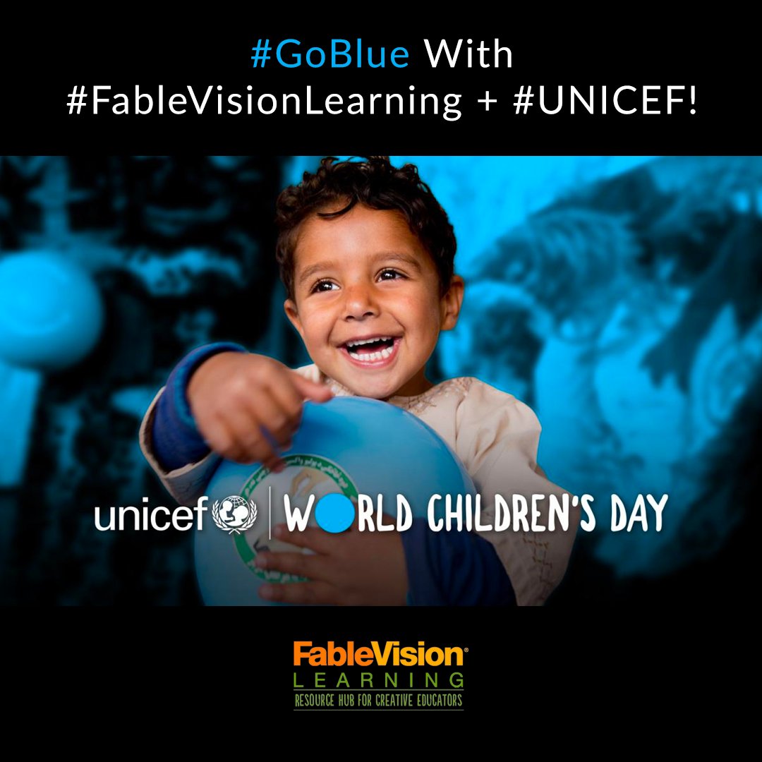 FableLearn's tweet photo. Usually our colors are orange and green, but today we’re going #blue with @UNICEF to celebrate #WorldChildrensDay! 💙
.
.
.
#GoBlue #UnitedNations 
#FableVisionLearning #Unicef
#Kids #Education #Awareness #EdChat
#Children #ForEveryChild #GlobalEd
#KidsTakeOver #Love https://t.co/KFYGaSAmnO