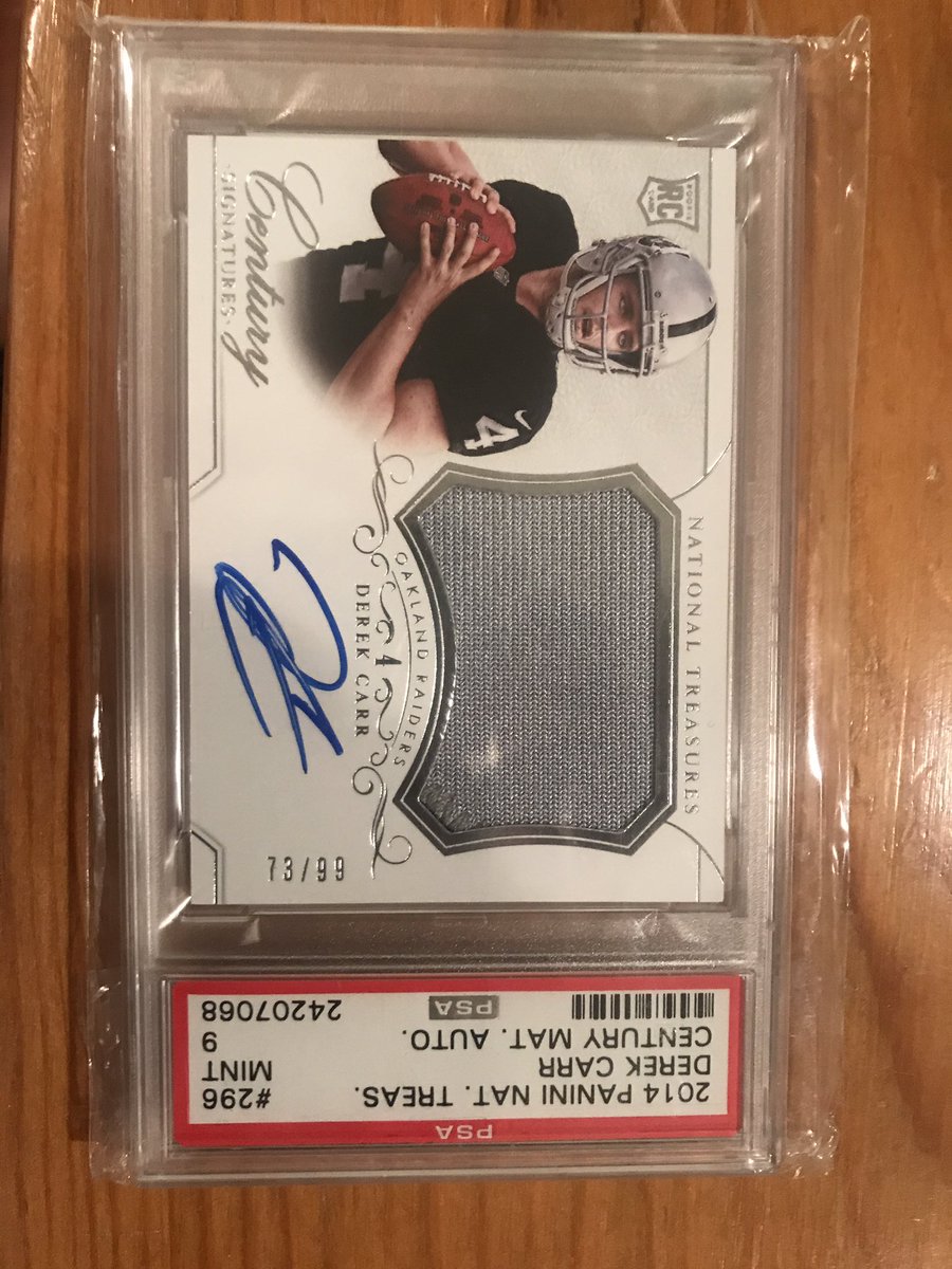 Justin_Channels's tweet image. 🔴MY DREAM CARD HAS ARRIVED🔴 After chasing this card for 4 years I finally own a 2014 National treasures century signatures silver RPA /99! I’ve wanted to take this picture since I’ve had the helmet Thanks everyone for looking! 😄 #PCComplete #2color @derekcarrqb @PaniniAmerica