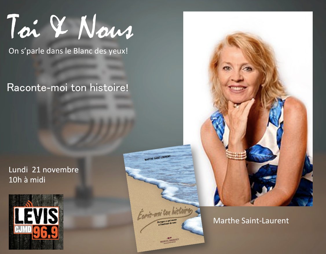 Notre auteure @MartheSaintLaur <a href="/969CJMD/">CJMD 96,9 FM Lévis</a> mercredi.
Procurez-vous son guide d'écriture en librairie ou à partir de notre boutique en ligne, ici >>> bit.ly/2Cxqxj1