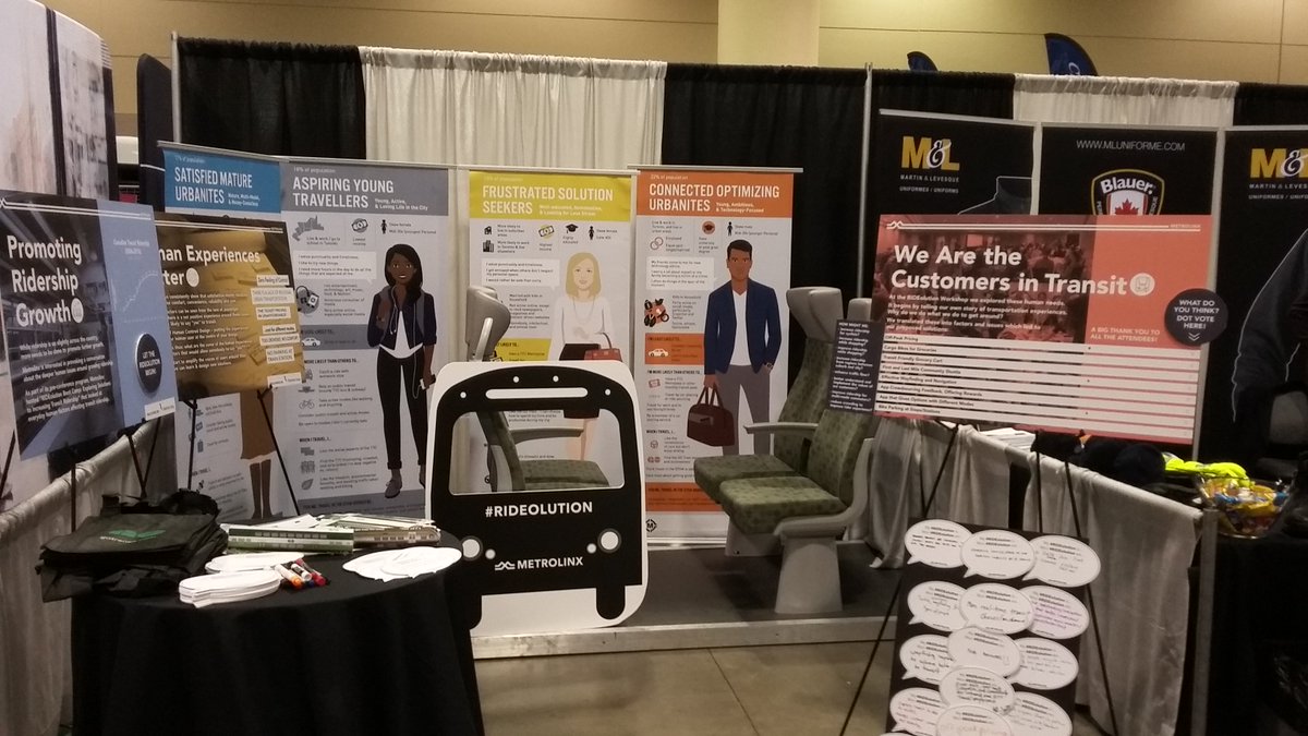 htamTO's tweet photo. Lots of fun helping make the #RIDEolution workshop and conference panels come to life! Drop by the @Metrolinx booth before 3pm to see the ideas we came up with! Let's get more human experience design into #transit planning! #CUTAyyz @canadiantransit #transitshow https://t.co/6qYWK0jl5p