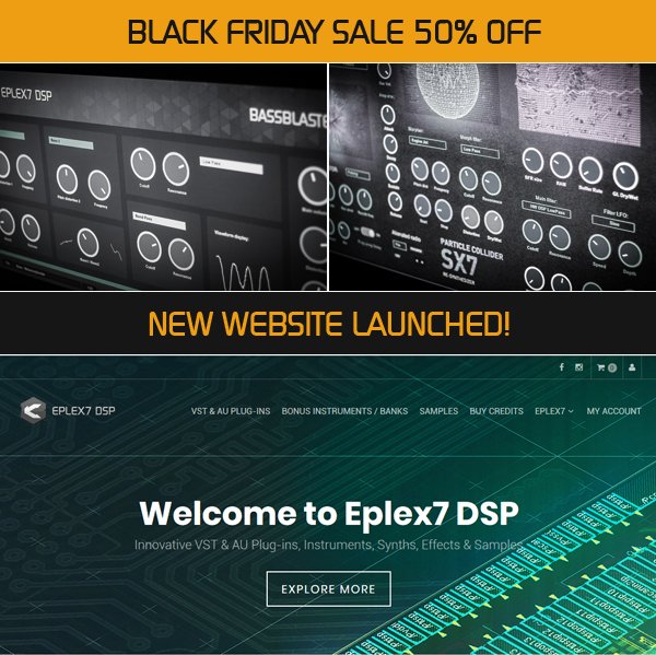 Eplex7DSP's tweet photo. Eplex7 DSP: Black Friday sale up to 50% off on VSTi plug-in synthesizers, effects, VSTi / AU instruments: https://t.co/C03buNmcKo
#psytrance #musicproduction #abletonlive #cubase #flstudio #logicpro #mixcraft #plugin #plugins #vst #vsti #auplugins #audiounit #auplugin https://t.co/Erk94MLBtH