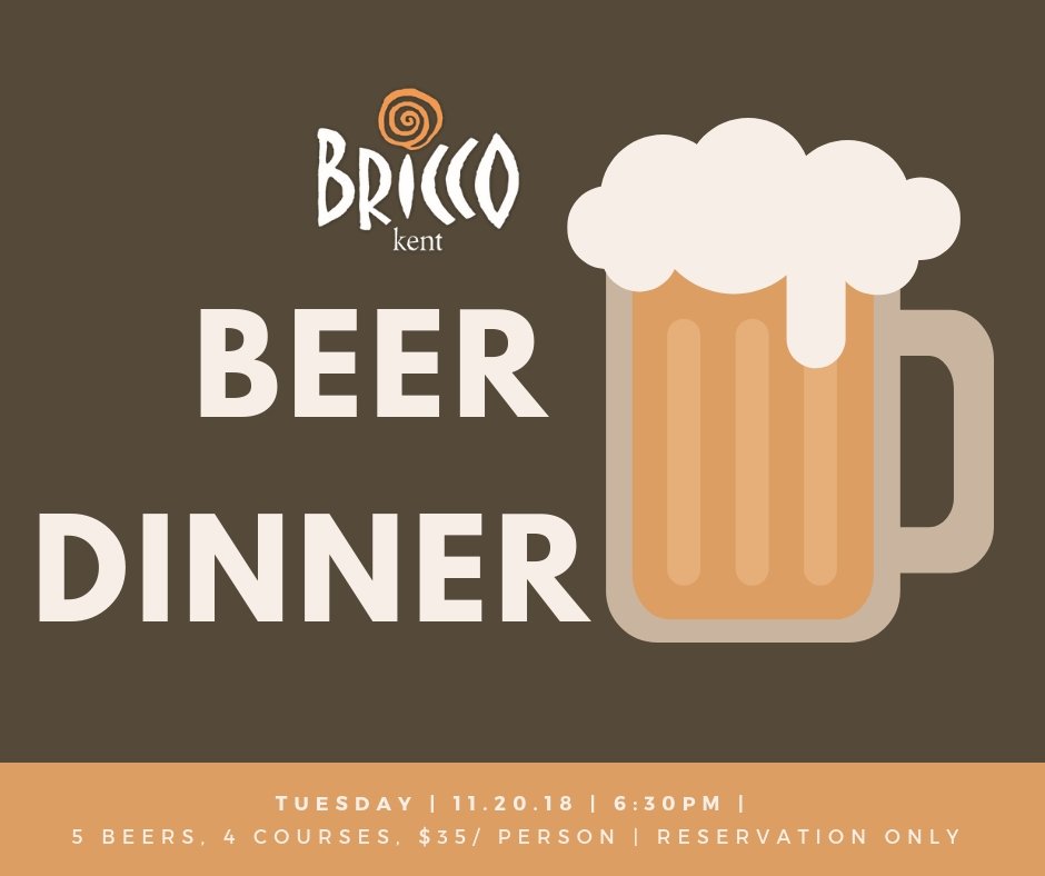 Join us tonight for the Royal Docks Beer Dinner hosted at Bricco Kent! Enjoy 5 kinds of beer, 4 courses, and a lot of fun! This event is reservation only, so please contact us at: 330-677-1335. See you there! briccokent.com