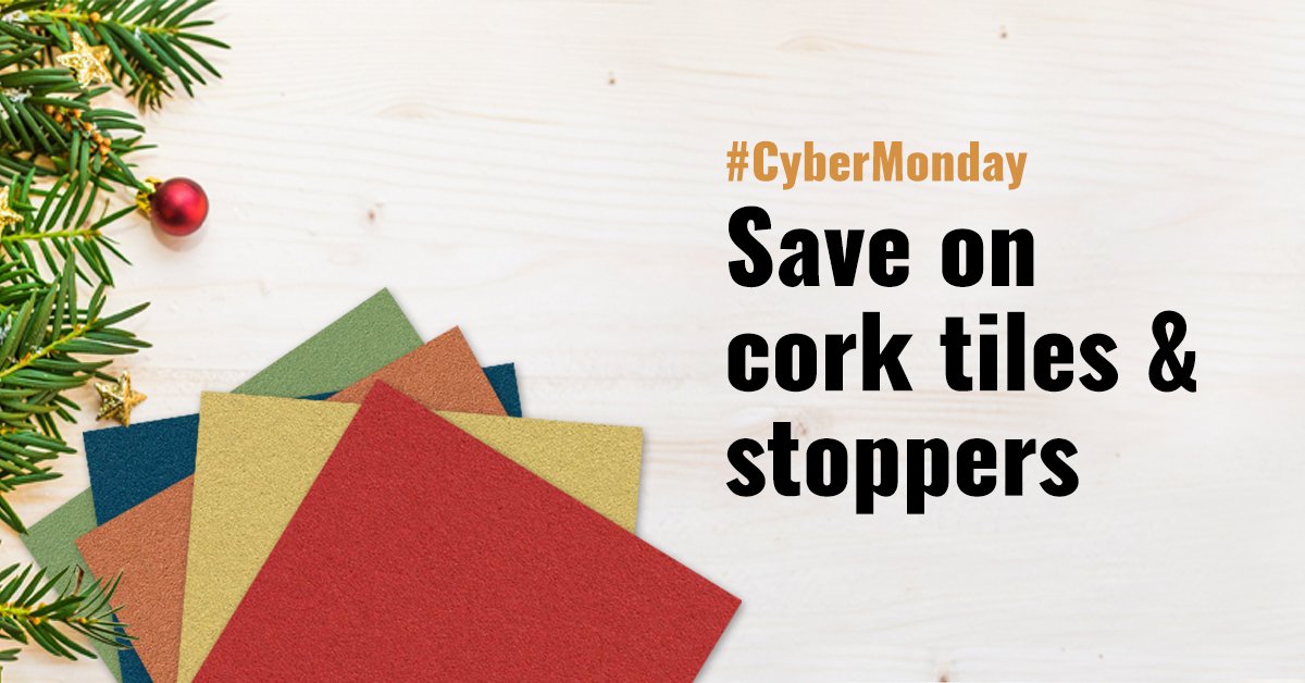 bangorcork's tweet photo. Our #CyberMonday sale has commenced! Shop #cork tiles receive 10% off with code holidaycork18. Shop stoppers and save 20% with code holidaystopper18: https://t.co/0VNskrt18G https://t.co/D95uhBmKZW