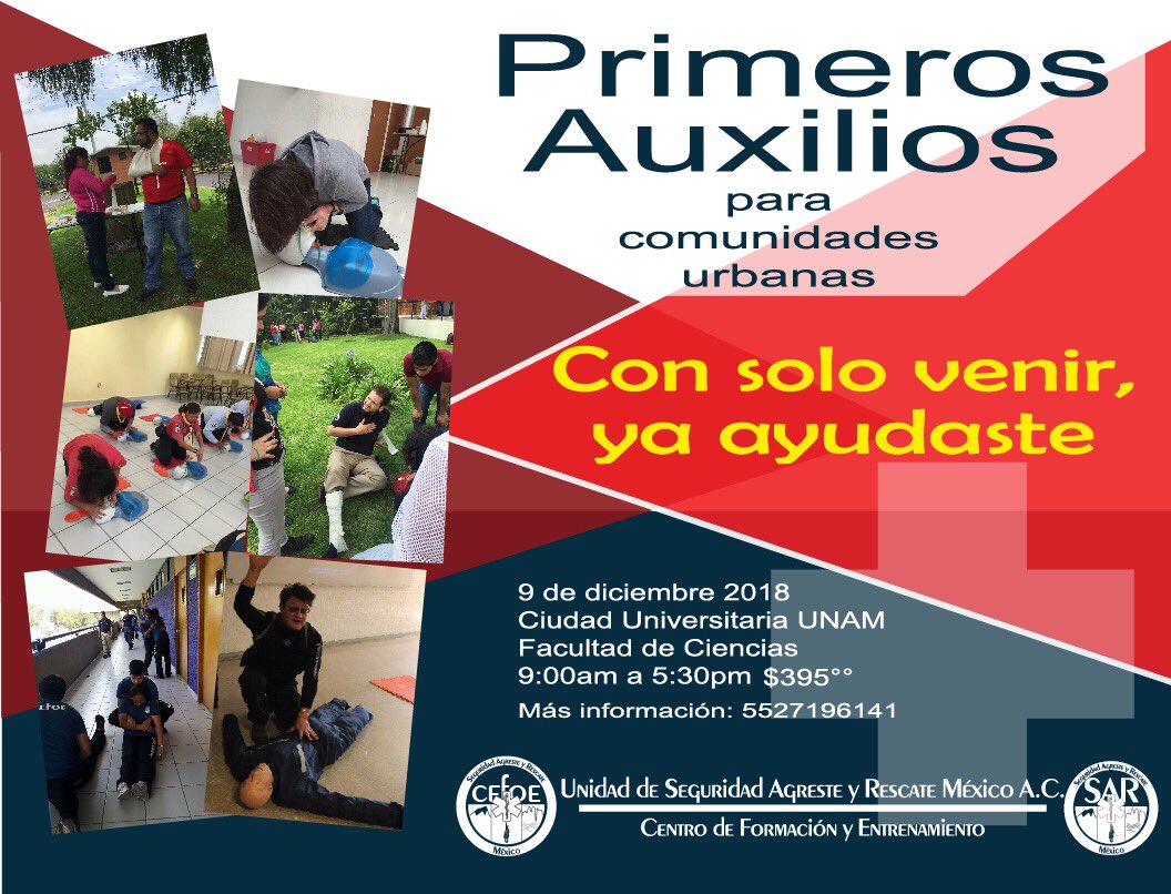 USARM's tweet photo. Parte de nuestro objeto, es promover la seguridad y autoprotección de las comunidades en las que nos realizamos. Y una de ellas es este curso de #PrimerosAuxilios para Comunidades Urbanas. 
Ayúdate, ayúdanos, Inscribete! https://t.co/niu6uDEBGU
