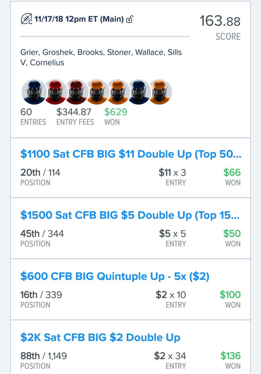 DFStradamus's tweet photo. $15 for the rest of college football. 12-1 record this year! Includes Draft Kings and FanDuel lineup, along with parlay. #parlay #collegefootballlineups https://t.co/5BVKmlM5QV