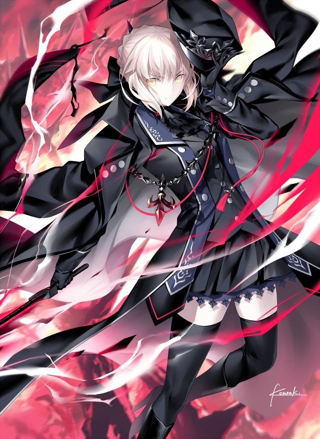 Artoria simply glares as she says. 
"I'm back."
In a stern manner