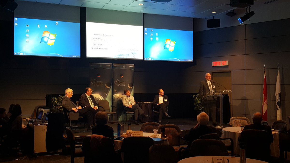 Participating in the National Forum on Earth Observation, <a href="/ArnoldHougham/">Arnold Hougham</a> up on stage presenting in the maximizing the value of EO panel <a href="/csa_asc/">Canadian Space Agency</a>