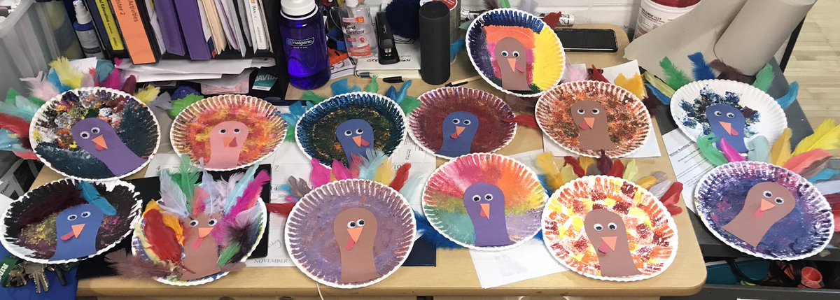 E_Hanses's tweet photo. Thanksgiving crafts completed and drying. Made by our APE students and their peers:) So grateful for them!! https://t.co/Y8RhURJL2G