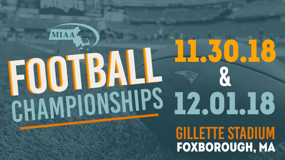 Patriots's tweet photo. Congrats to all the #MIAA HS football teams that advanced to this year's state championships!

See you next weekend at @GilletteStadium.

11/30 🎫: https://t.co/MyztQLK0K9
12/1 🎫: https://t.co/gtGy3wX5Nt https://t.co/YNqBQk9lB7