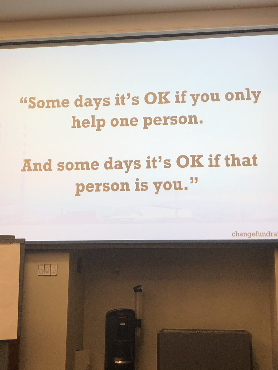 “Some days it’s OK if you only help one person. And some days it’s ok ithat one person is you.” <a href="/ToastFundraiser/">Simon</a> #AFPCongress2018