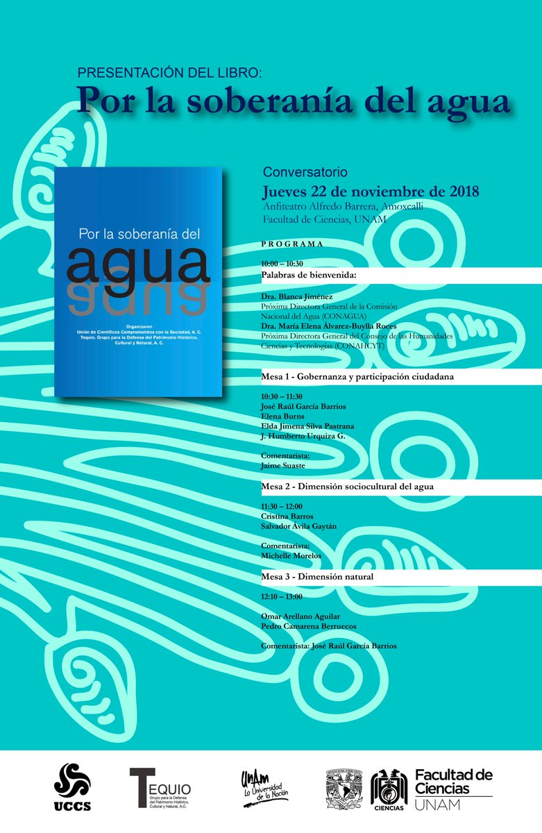 UCCSmx's tweet photo. Hablar de la soberanía del agua es hablar de espacios de participación ¡Asiste a la presentación del libro, "Por la soberanía del agua. Conversatorios"! Este próximo jueves a las 10 am. https://t.co/JkYDncgfN4