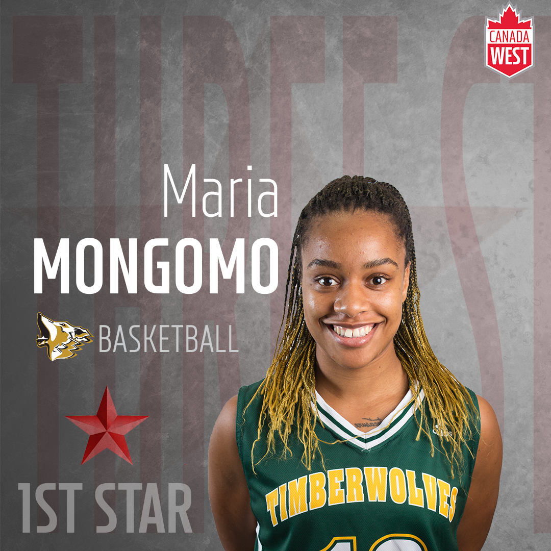 With weekend averages of 23 points, 10 rebounds, 3.5 assists, and 3 steals per game in a sweep of Trinity Western, <a href="/UNBCWomensBball/">UNBC Women's Bball</a> 4th-year Maria Mongomo has been named the <a href="/CanadaWest/">Canada West</a> 1st Star of the Week! Congrats, Maria!!