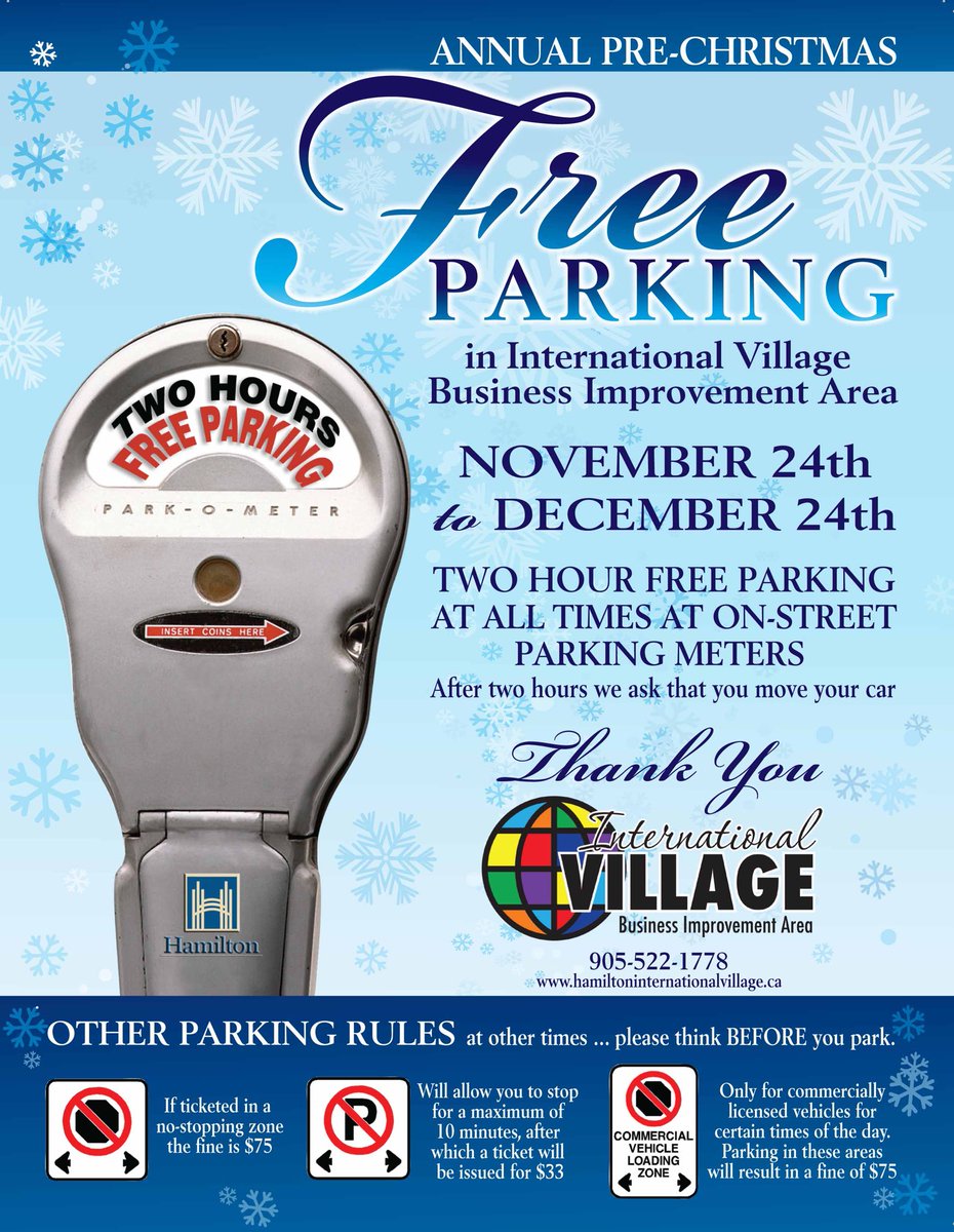 From November 24 to December 24 #thevillage will have free 2 hour parking at all times at on-street parking meters. #hamont #shopsmallbusiness #spendithere