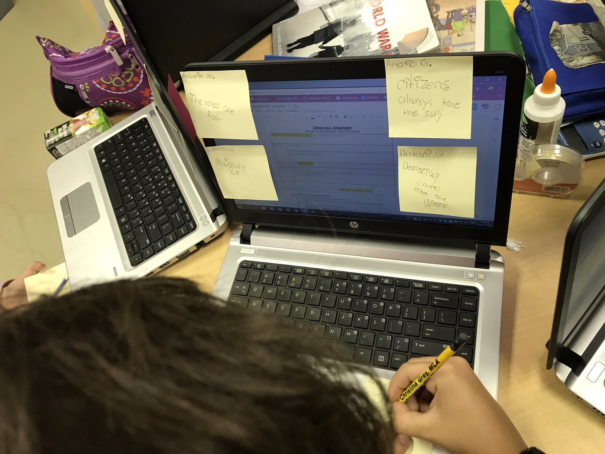 MrsColeTeaches's tweet photo. Full disclosure - this wasn’t how I planned this democracy assignment to go, but using sticky notes to summarize big ideas creates a visible and tangible characteristic that they can use to order from most to least important. The thinking process is amazing! https://t.co/YCO2GYTOh6