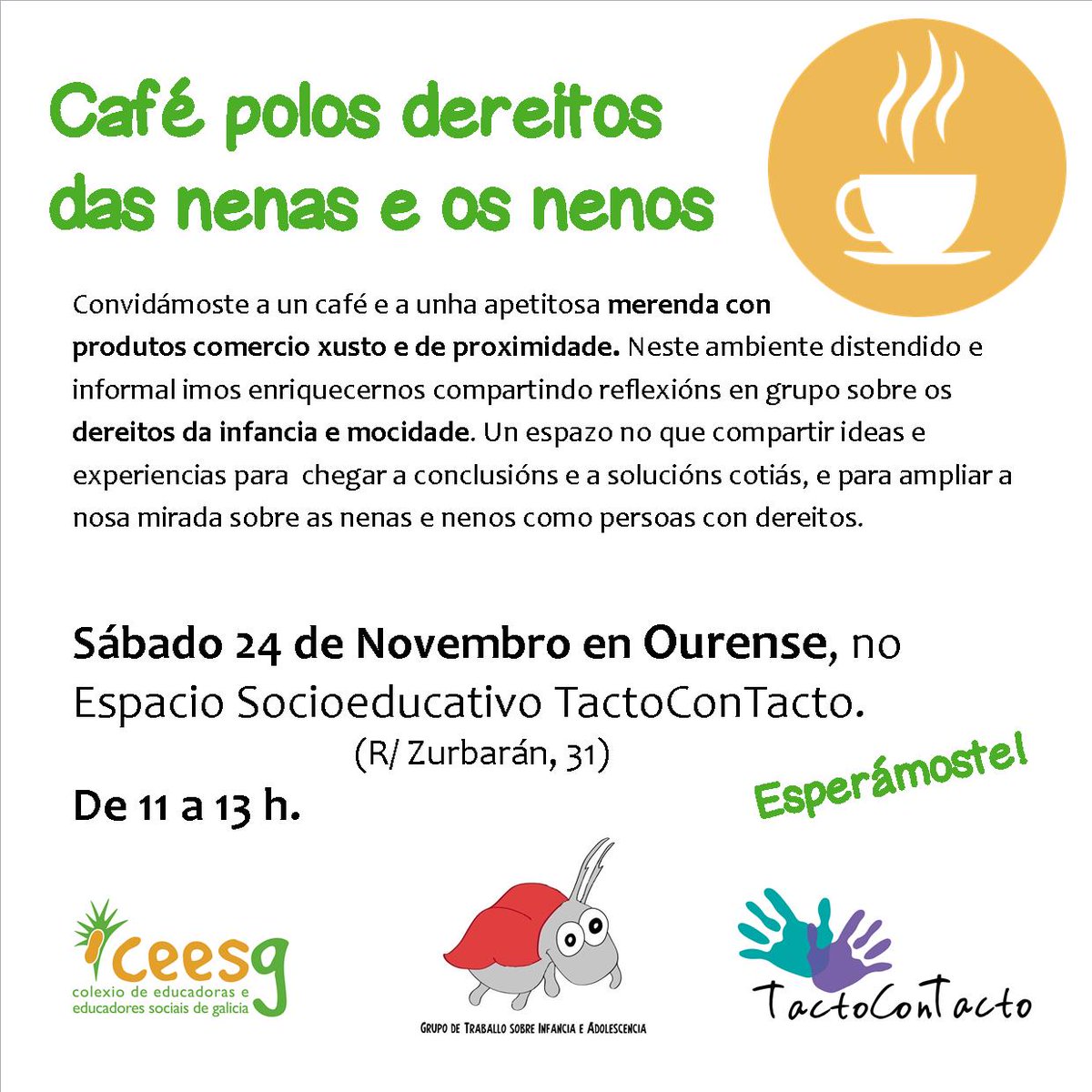 JoseLCarballoIg's tweet photo. Café polos #dereitos das nenas e os nenos. #DíaUniversalDaInfancia https://t.co/BJbCVyTQEK