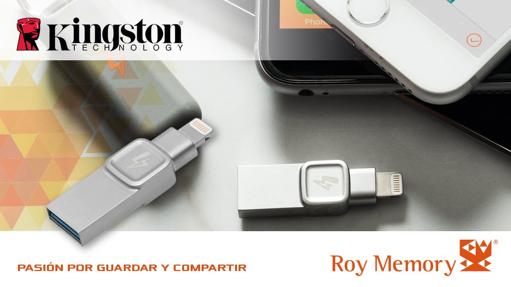 RoyMemoryMX's tweet photo. DataTraveler #Bolt Duo de Kingston LATAM es el espacio extra diseñado para ser usado con todos los dispositivos de #Apple con el conector lightning: #iPhone, #iPad, iPad mini y iPod touch. Disponible en sucursales #RoyMemory, en capacidades de 32GB, 64GB y 128GB https://t.co/kBCRb3naCQ
