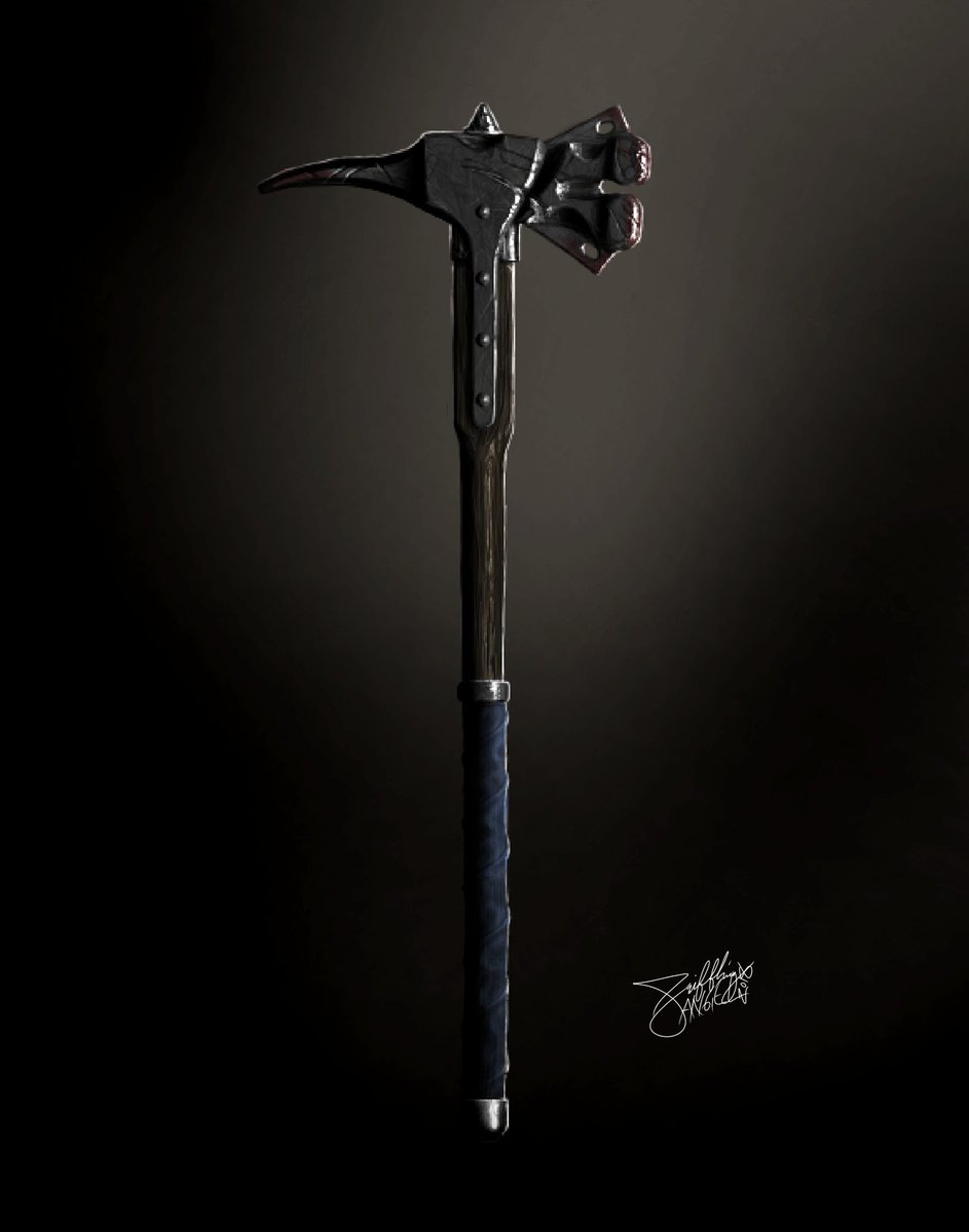 Scribblingangel's tweet photo. #warhammer in my #DnD campaign.

I promised one of my players that I would draw the warhammer he recently acquired. This one is a bit more aggressive than his previous weapon.
The antagonist is working behind the scenes to groom this character as his 'gladiator.' https://t.co/SH06liSuke