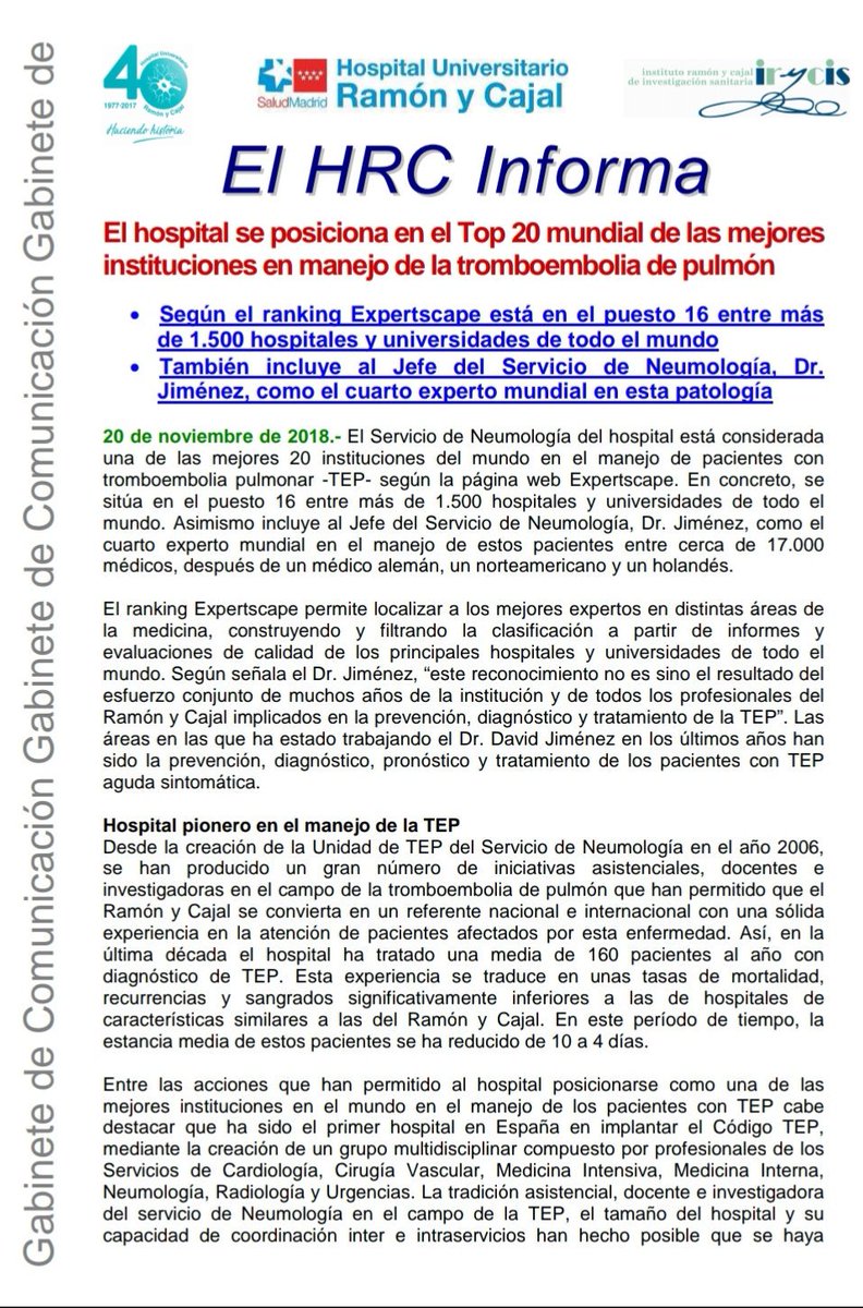 dey_bb's tweet photo. Buenas noticias.. @Huryc #codigotep #pulmonaryembolism @ThromboAdviser @SATSE_RyCajal @AHuryc @ETVSEMES @tromboinfo @NeumoMadrid https://t.co/NiU4D0eyKo