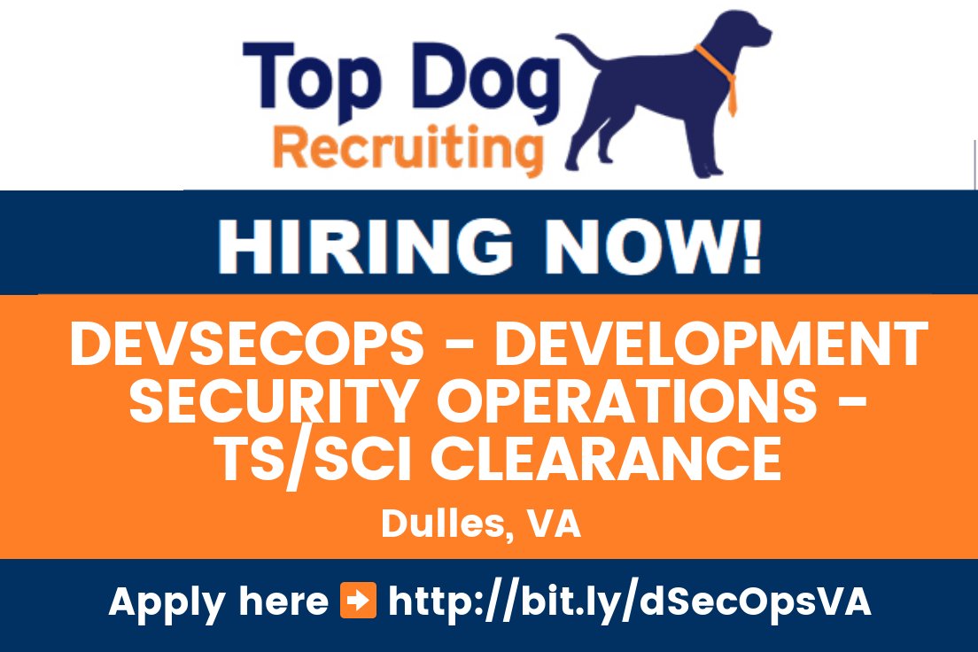 topdogrecruit's tweet photo. DEVSECOPS - DEVELOPMENT SECURITY OPERATIONS - TS/SCI CLEARANCE - DULLES #DevSecOps #Dulles #VA #activeTS/SCI #DevOps #Security #ITjobs #techjobs #Linux #Windows #Unix #VxWorks #QNX #IRIX #Solaris #MQX #Java #Python
https://t.co/xZwnRClkf2 https://t.co/860xxEXj51