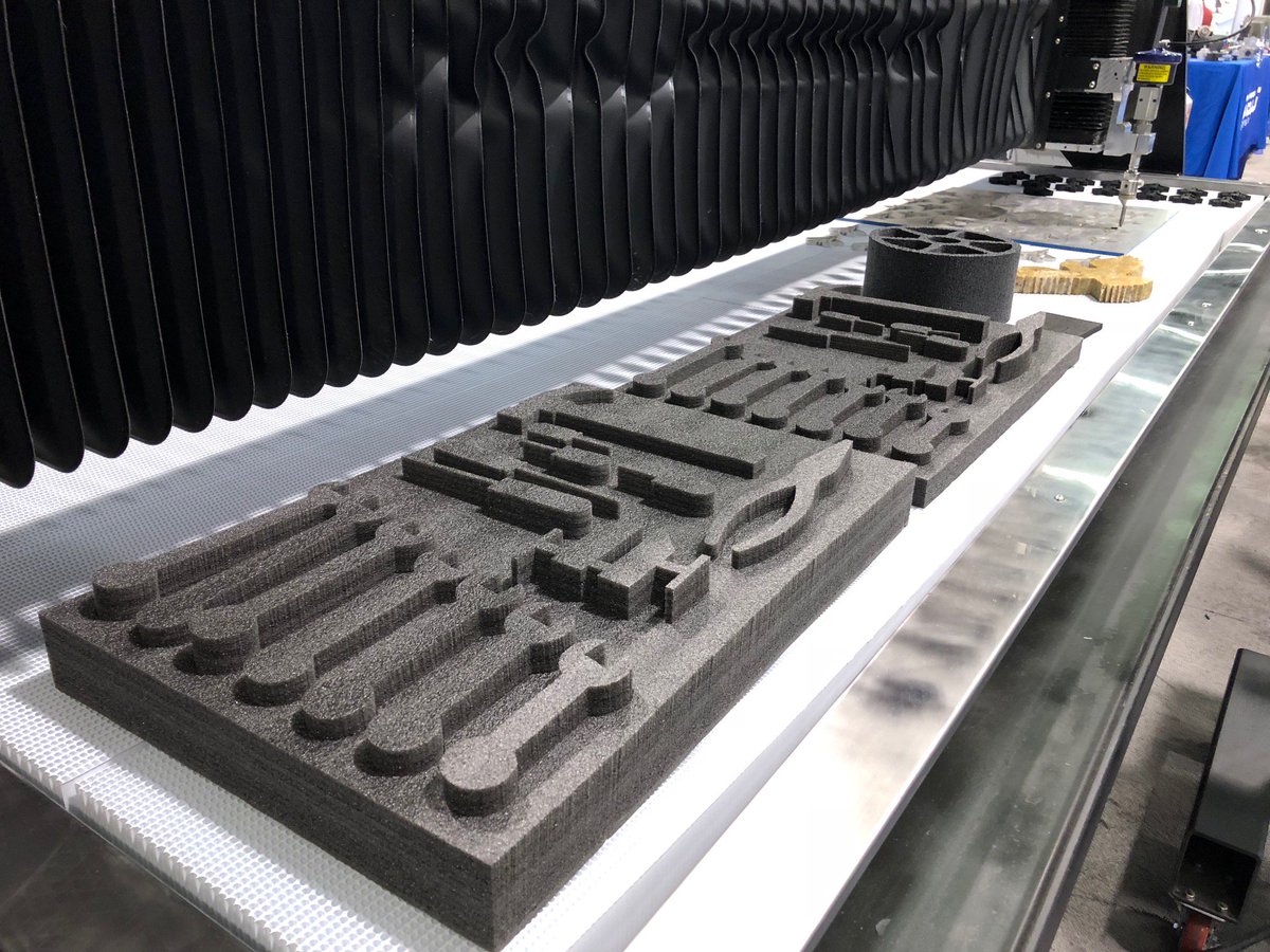 KMTWaterjet's tweet photo. Another popular use of waterjet technology is for inventory control, cutting out shapes for inserting valuable tools at the end of a shift. #waterjet #cuttingfoam #waterjetcutting #waterjetcutter #kmtwaterjet https://t.co/UuESi2eunm
