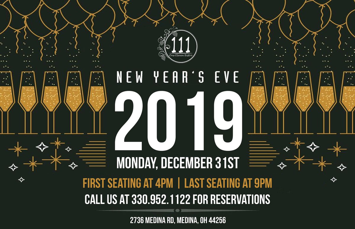 111Bistro's tweet photo. NYE at 111 Bistro! First seating at 4pm; last at 9pm. Call us at (330) 952-1122 to make your reservations early 🎉🍽 #DineMedina #111Bistro https://t.co/p5utzEZANB