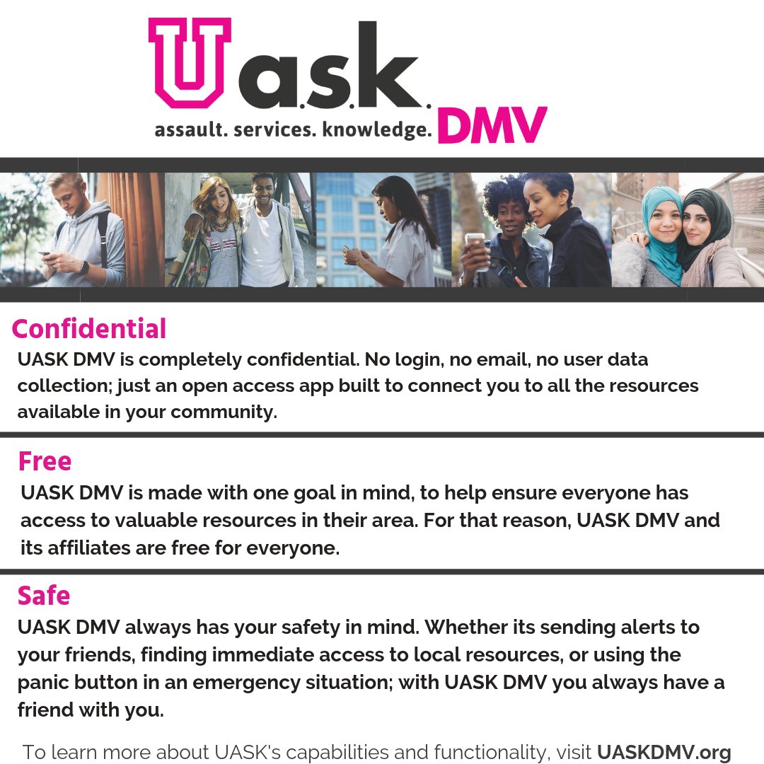 UASKDMV's tweet photo. #UASKDMV is confidential, free, safe, and for everyone. What does that mean? Learn more about the pillars of what makes UASK DMV such a unique resource for students and residents in the #DMV. Click the link to learn more: https://t.co/LLRzIeLVfh https://t.co/0x5AR5fV1A