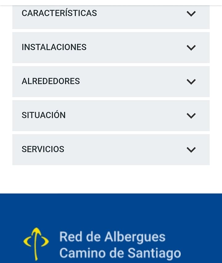 ➡️ alberguescamino.com 
🌍 web geolocalizada

Más abajo os encontráis estos desplegables . #características del albergue
#instalaciones  
#alrededores : descripción de la zona 
#situacion : mapa para que no os perdáis 😂
#servicios: tanto #públicos  y #privados: hostelería..