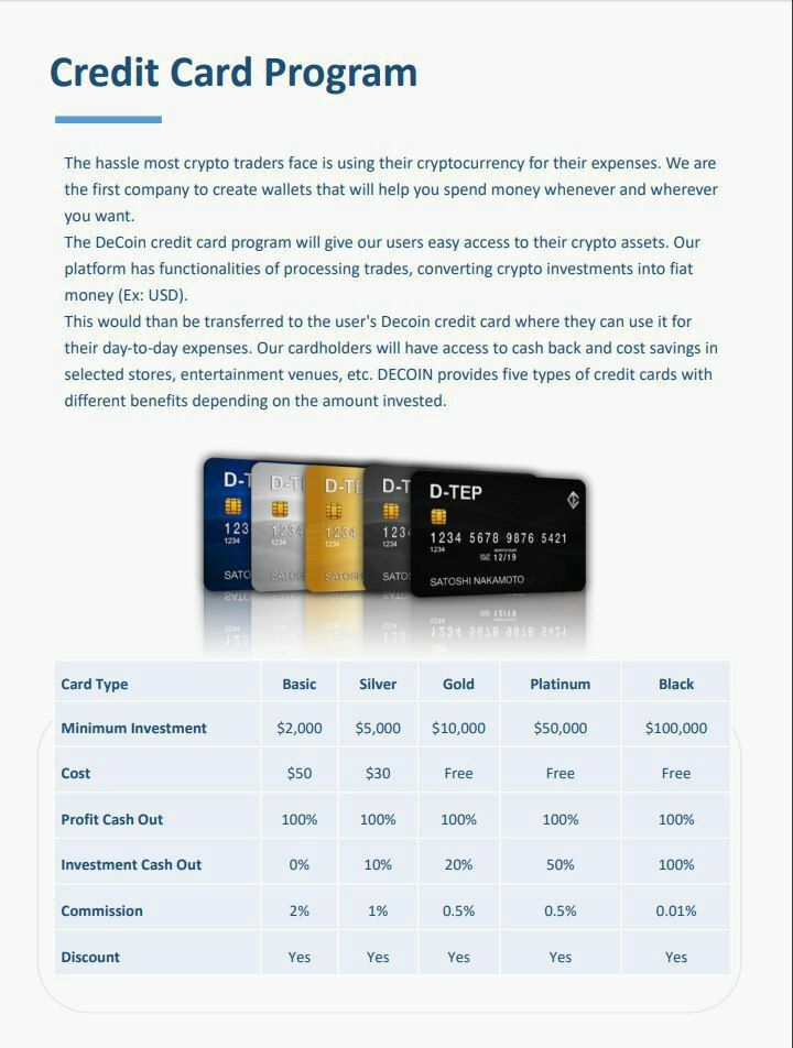 decoin_io's tweet photo. Dear DECOIN Holders,

Our cardholders will have access to cash back and cost savings in selected stores, entertainment venues, etc. DECOIN provides five types of credit cards with different benefits depending on the amount invested.

https://t.co/VkhqtE7gaj https://t.co/5uingB6dTM
