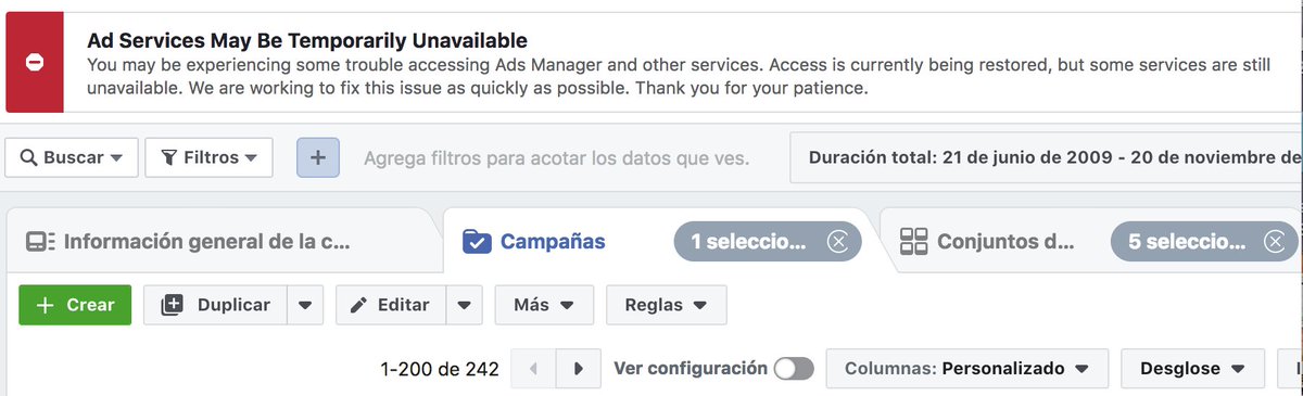 palulo's tweet photo. Al fin un comunicado oficial. De mi parte algunas campañas se publicaron y otras no. #FacebookAds #BussinesManager #FacebookDown https://t.co/ckPzPsUdKv