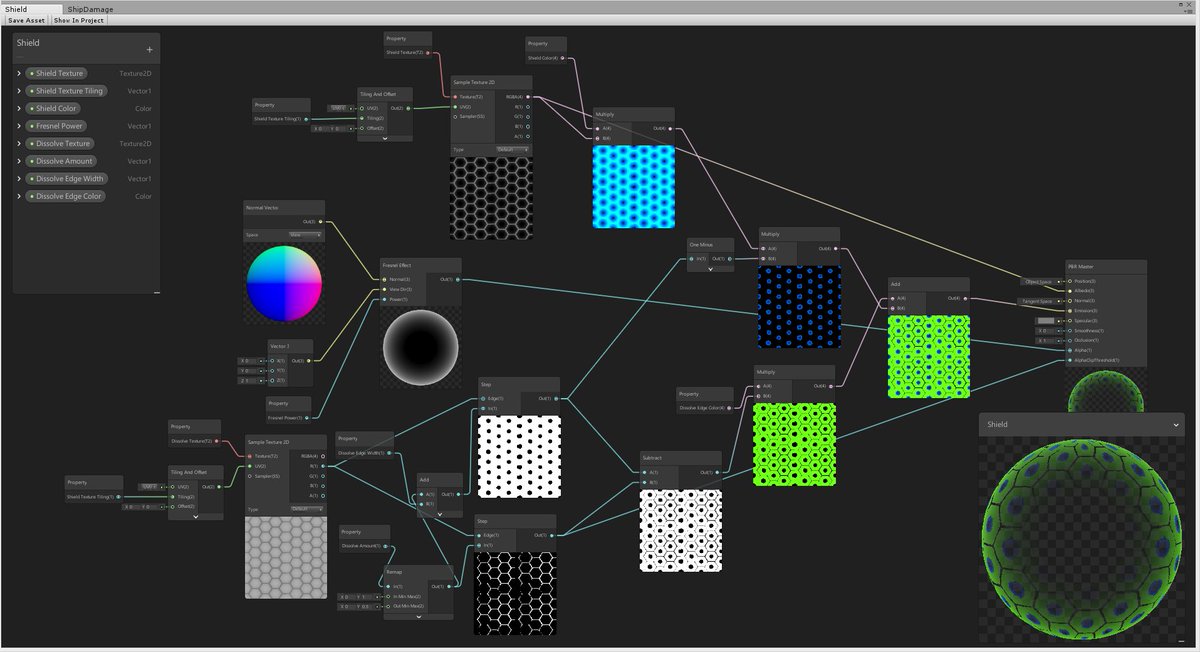 CloudyWaterG's tweet photo. And here's the full #shadergraph that makes this effect. Gonna see if I can do something with it to add in hit effects, though that may be difficult. https://t.co/GOZT4ptFp6
